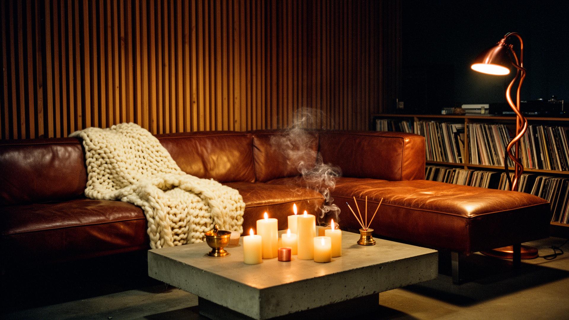 Studio lounge with warm lighting